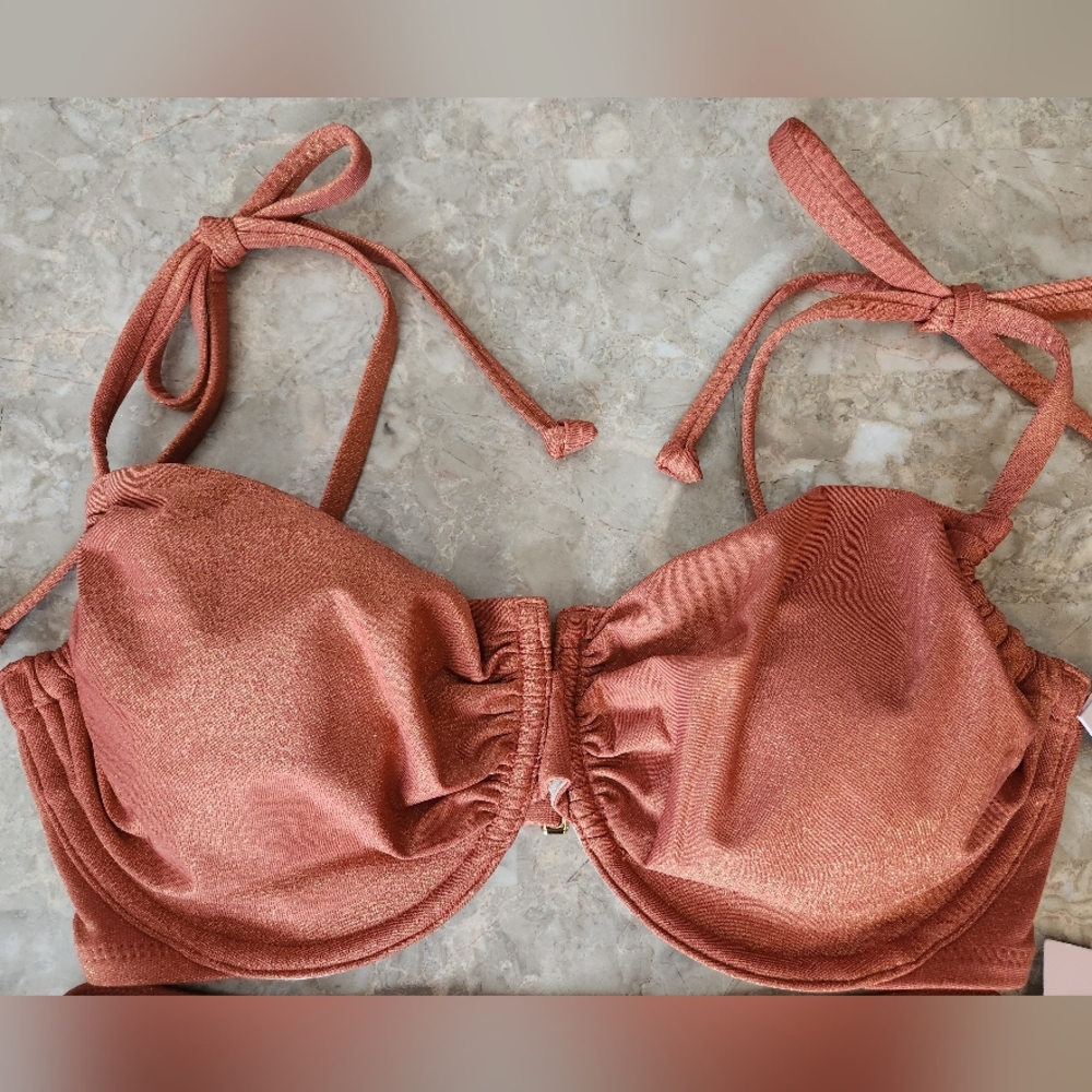 32DDD 🤎NEW VS Swim Shell Shine Underwire Bralette Bikini Top